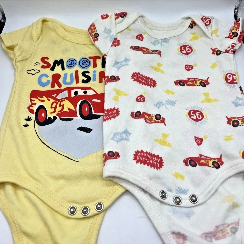 Cars Disney Baby 0-3M Bodysuit Snap One Piece Set Lot 2 Pieces Lightning McQueen